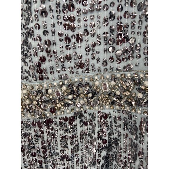 Mac Duggal 10839 Slate Blue Bead & Sequin Sleeveless Column Formal Gown 16 NWT - Picture 8 of 10